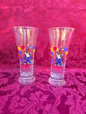1980s Spuds MacKenzie Bud Light Pilsner Beer Glass Set of 2 Pedestal Flutes